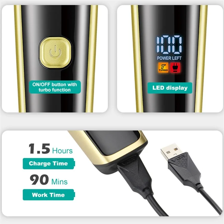 VGR V-366 Tosatrice Elettrica Rasoio Trimmer per Naso e Capelli - Oro