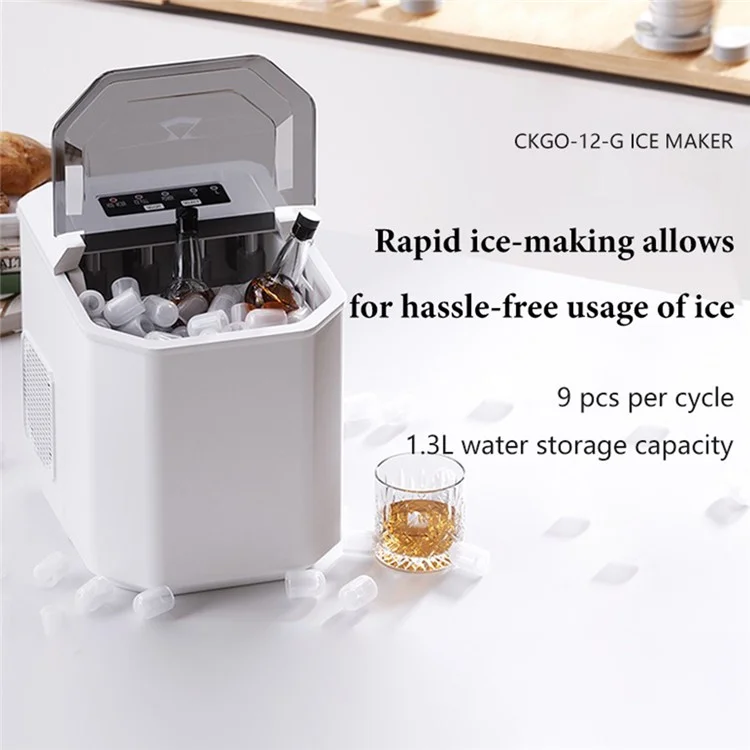CKGO 12-G Fabricador de Hielo Doméstico Máquina de Hielo Autolimpiante Pequeña Fabricadora de Cubitos de Hielo - Negro / Enchufe de EE. UU.