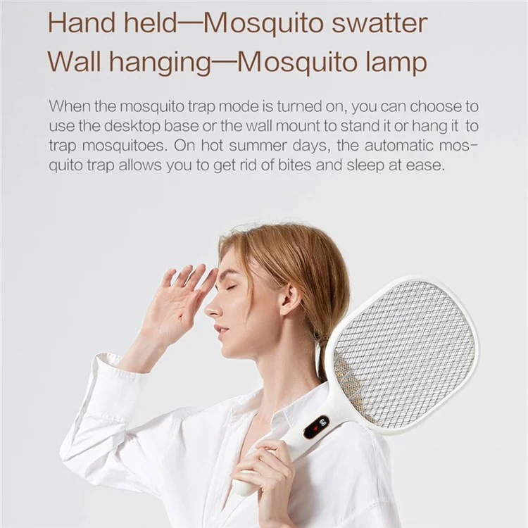 Xiaomiyoupin Qualitell S1 Affichage Numérique Bug Zapper Lampe Électrique Mosquito Mosquito Racket - Blanc