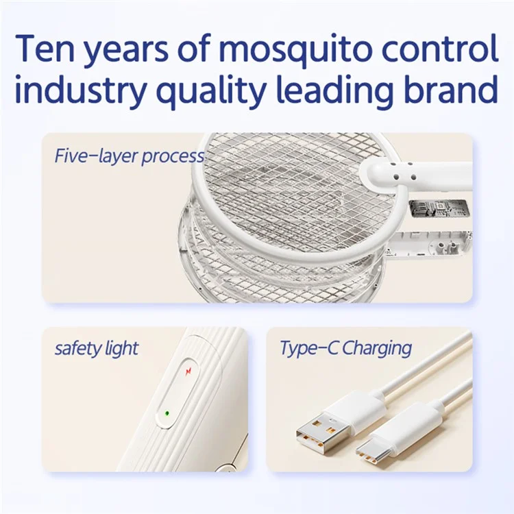 XIAOMIYOUPIN QUALITELL C2 Lâmpada Recarregável Matadora de Insetos Elétrica Raquete Matadora de Moscas Mosquitos