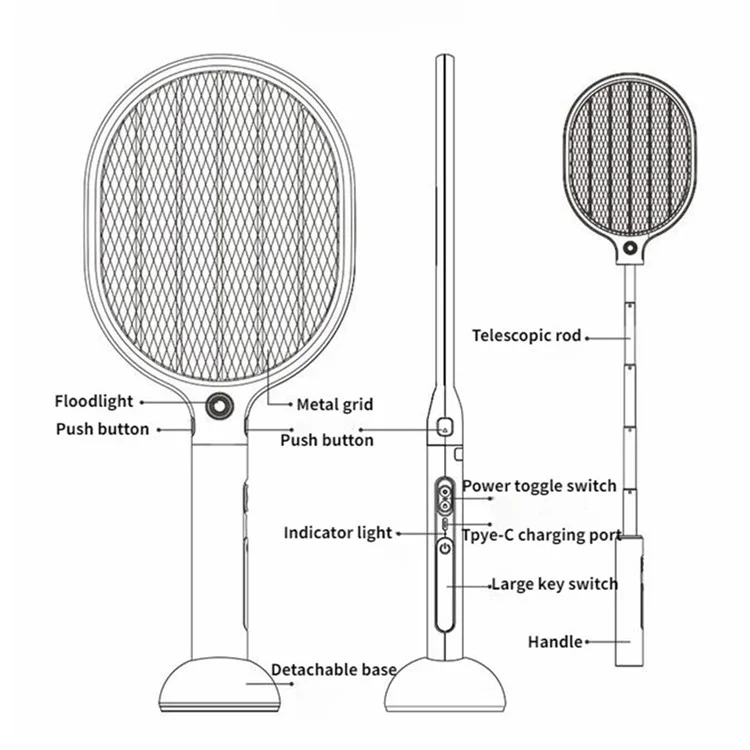 Xiaomiyoupin Qualitell L1 LED Green Light Mosquito Detecção de Mosca Elétrica Swatter Racket Bug Zapper