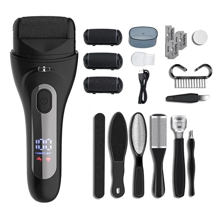Removedor de Calos Elétrico V-618 com Visor Digital, Kit de Ferramentas para Cuidados com os Pés - Preto