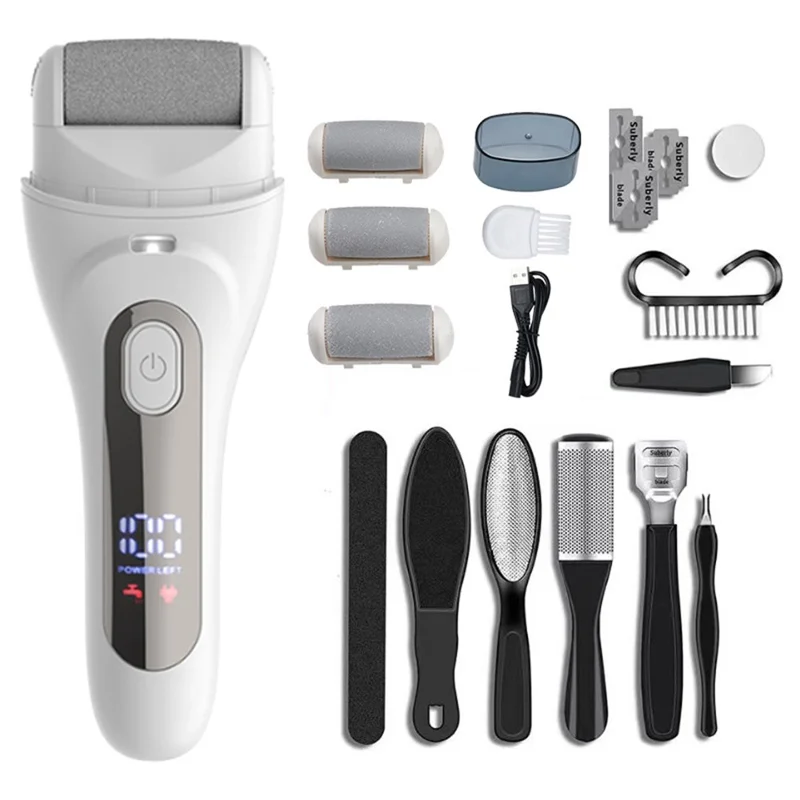 V-618 Electric Foot Callus Remover with Digital Display Pedicure Tools Foot Care Kit - White