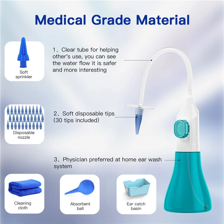W10 Manual Ear Washer Ear Wax Removal Kit Home Ear Flushing Tools - Green