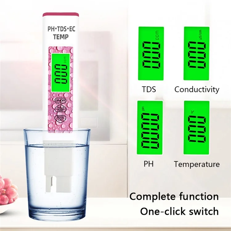 Penna tester portatile per il monitoraggio della qualità dell'acqua 4 in 1 PH TDS EC TEMP - Rosa 