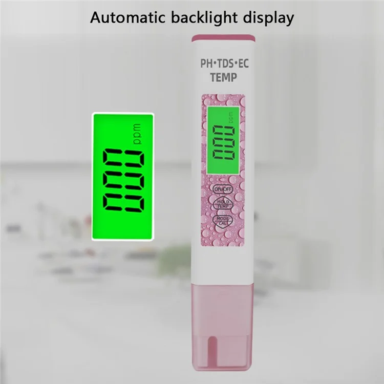 Penna tester portatile per il monitoraggio della qualità dell'acqua 4 in 1 PH TDS EC TEMP - Rosa 