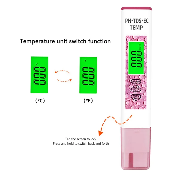 Penna tester portatile per il monitoraggio della qualità dell'acqua 4 in 1 PH TDS EC TEMP - Rosa 
