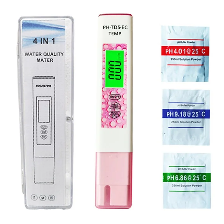 Penna tester portatile per il monitoraggio della qualità dell'acqua 4 in 1 PH TDS EC TEMP - Rosa 