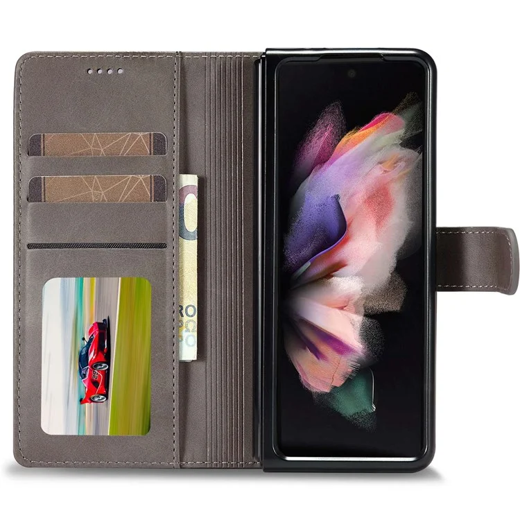 LC.IMEEKE para Samsung Galaxy Z Fold4 5G Capa de telefone à prova de choque Fecho magnético Suporte de carteira Capa de telefone dobrável em couro PU - Cinza