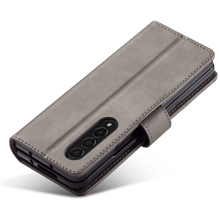 LC.IMEEKE para Samsung Galaxy Z Fold4 5G Capa de telefone à prova de choque Fecho magnético Suporte de carteira Capa de telefone dobrável em couro PU - Cinza