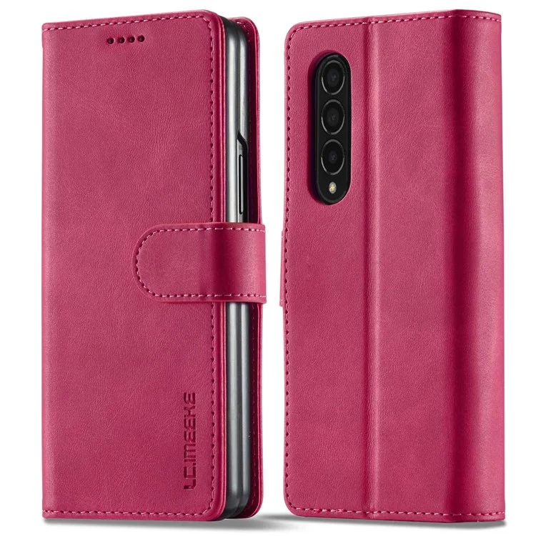 Lc. Imeeke Para Samsung Galaxy Z Fold4 5G Cubierta de Teléfono a Prueba de Choques Soporte Magnético Soport Willet PU Caja de Teléfono Plegable de Cuero - Rosa