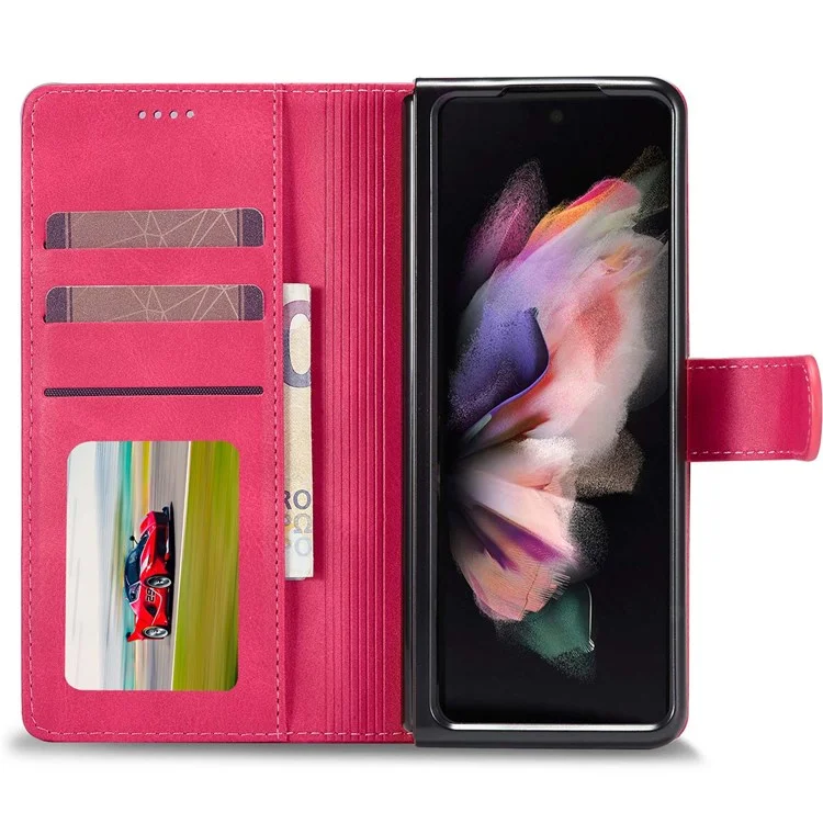 LC.IMEEKE for Samsung Galaxy Z Fold4 5G Shockproof Phone Cover Magnetic Clasp Stand Wallet PU Leather Folding Phone Case - Rose