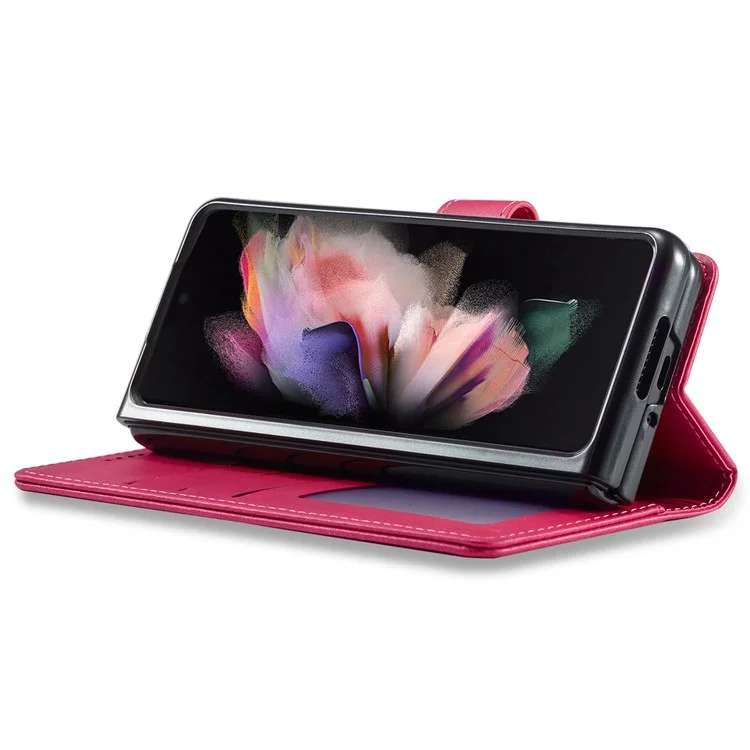 LC.IMEEKE for Samsung Galaxy Z Fold4 5G Shockproof Phone Cover Magnetic Clasp Stand Wallet PU Leather Folding Phone Case - Rose