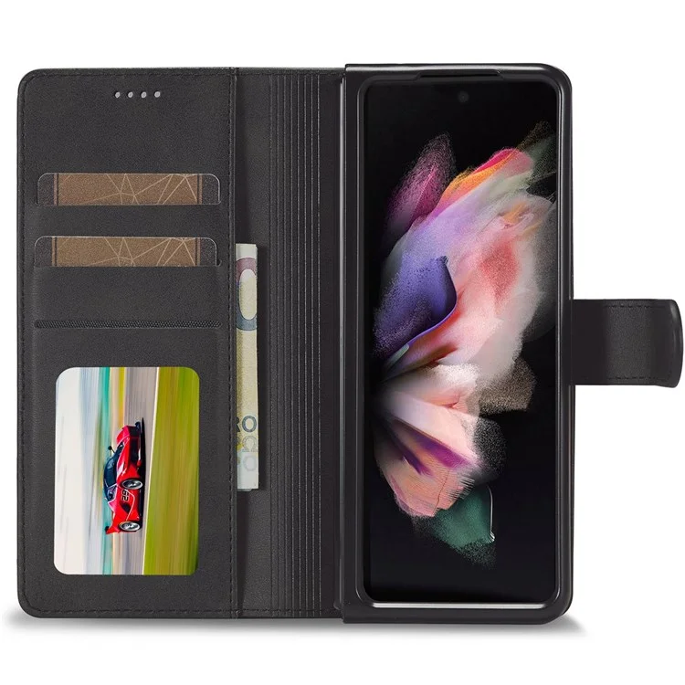 LC.IMEEKE para Samsung Galaxy Z Fold4 5G Cubierta de teléfono antichoque Cierre magnético Soporte de billetera Carcasa plegable de piel sintética - Negro