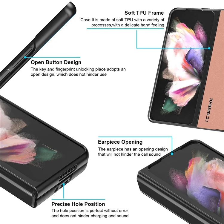 Lc. Imeeke Per Samsung Galaxy Z Fold4 5G TPU Frame in Pelle PC Cover di Piegatura Anti-scratch - Rosa