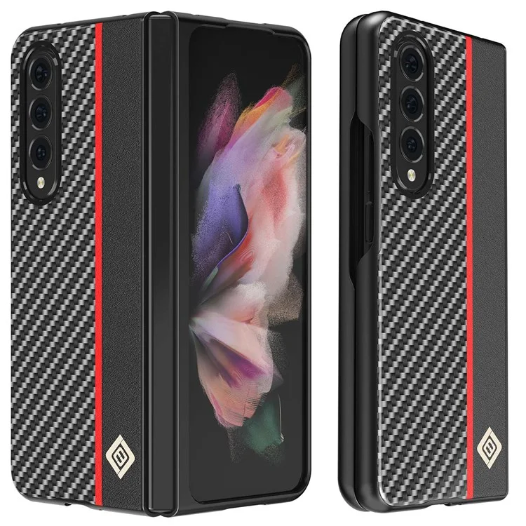 LC.IMEEKE for Samsung Galaxy Z Fold4 5G Carbon Fiber Stitching Leather + PC Phone Case Anti-shock Folding Cover - Black
