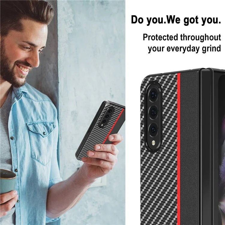LC.IMEEKE for Samsung Galaxy Z Fold4 5G Carbon Fiber Stitching Leather + PC Phone Case Anti-shock Folding Cover - Black