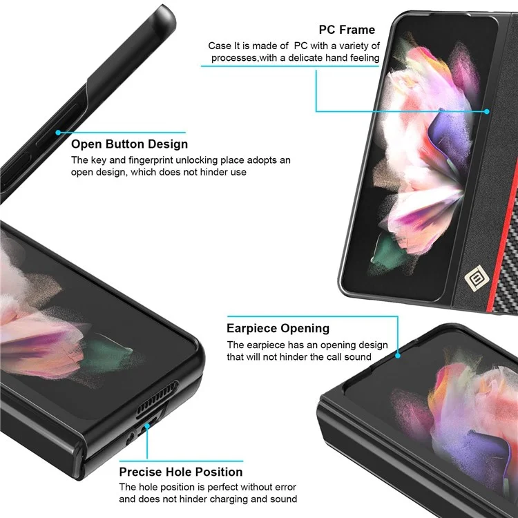 LC.IMEEKE for Samsung Galaxy Z Fold4 5G Carbon Fiber Stitching Leather + PC Phone Case Anti-shock Folding Cover - Black