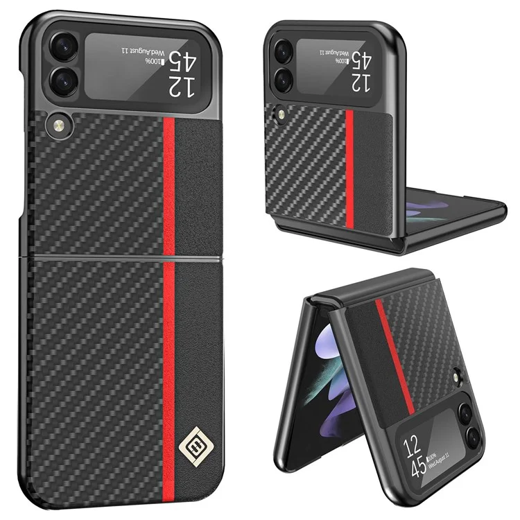 LC.IMEEKE for Samsung Galaxy Z Flip4 5G Leather + PC Phone Case Carbon Fiber Stitching Anti-fingerprint Back Shell - Black