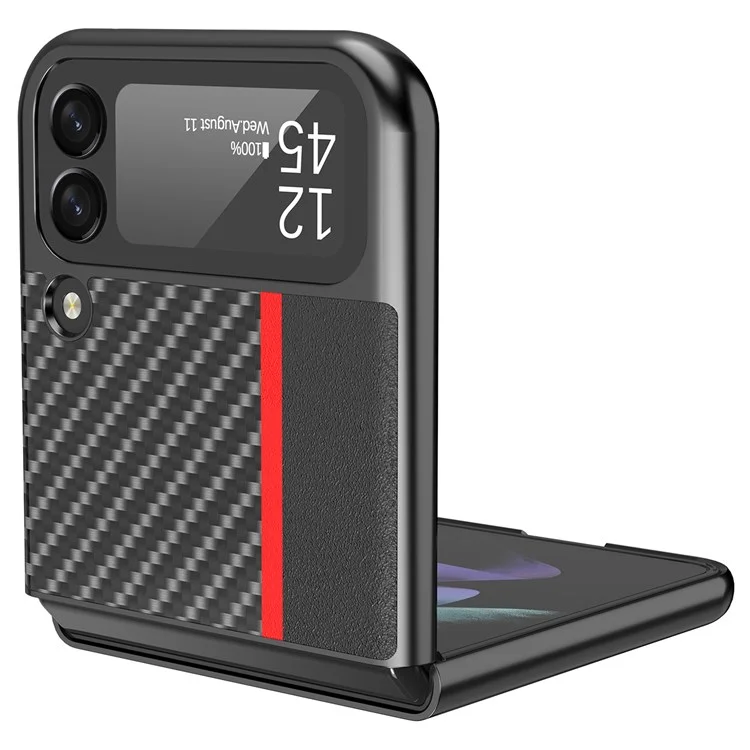 LC.IMEEKE for Samsung Galaxy Z Flip4 5G Leather + PC Phone Case Carbon Fiber Stitching Anti-fingerprint Back Shell - Black
