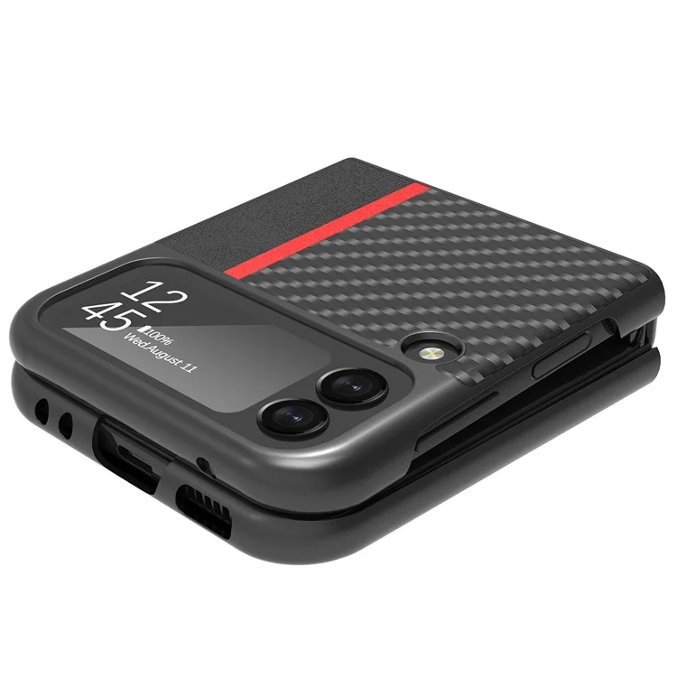 LC.IMEEKE for Samsung Galaxy Z Flip4 5G Leather + PC Phone Case Carbon Fiber Stitching Anti-fingerprint Back Shell - Black