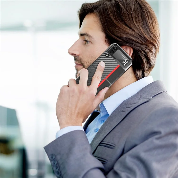 LC.IMEEKE for Samsung Galaxy Z Flip4 5G Leather + PC Phone Case Carbon Fiber Stitching Anti-fingerprint Back Shell - Black