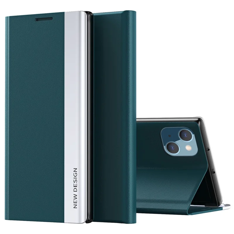 For iPhone 14 Pro 6.1 inch PU Leather Stand Case Electroplating Phone Cover - Green