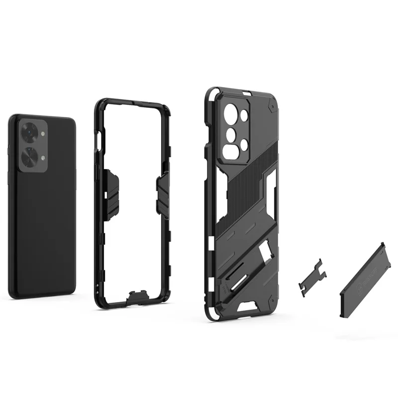For OnePlus Nord 2T 5G Hard PC Soft TPU Hybrid Cover Kickstand Shockproof Protective Phone Case - Orange