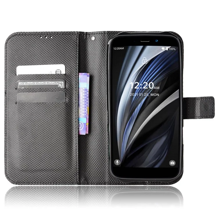 For Oukitel WP12/WP12 Pro Diamond Texture Magnetic PU Leather Case Stand Feature Wallet Flip Protective Phone Cover - Black