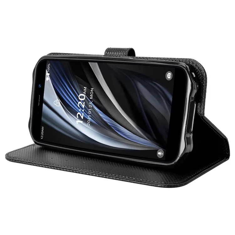 For Oukitel WP12/WP12 Pro Diamond Texture Magnetic PU Leather Case Stand Feature Wallet Flip Protective Phone Cover - Black