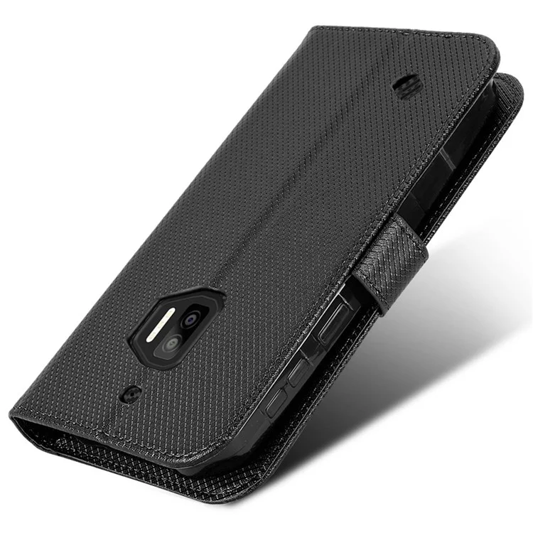 For Oukitel WP12/WP12 Pro Diamond Texture Magnetic PU Leather Case Stand Feature Wallet Flip Protective Phone Cover - Black