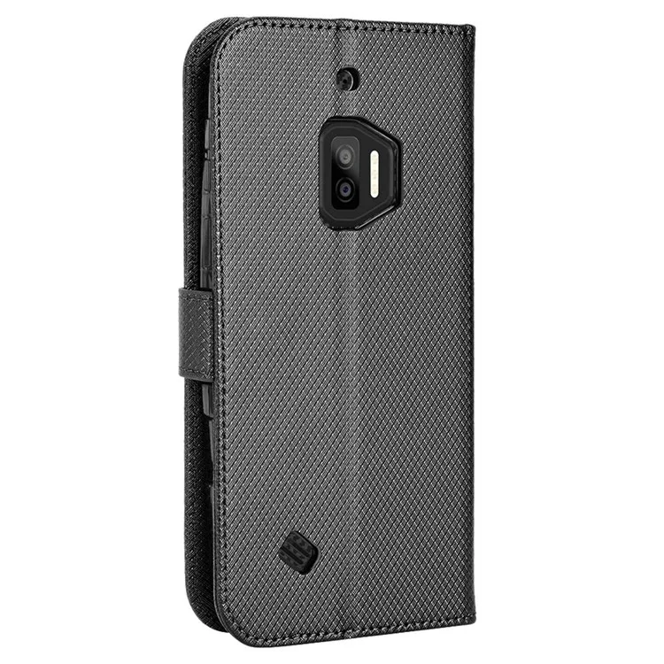 For Oukitel WP12/WP12 Pro Diamond Texture Magnetic PU Leather Case Stand Feature Wallet Flip Protective Phone Cover - Black