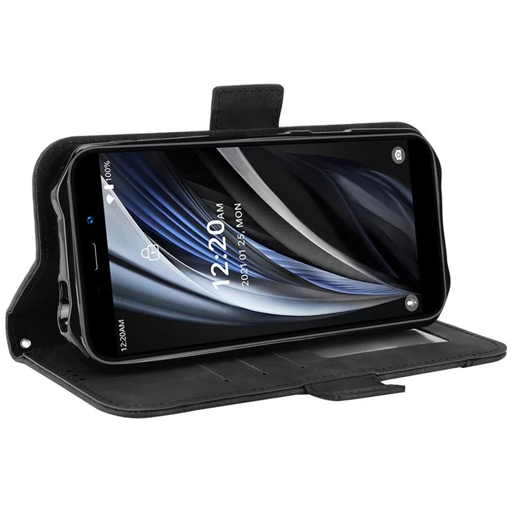 For Oukitel WP12/WP12 Pro PU Leather Wallet Case Multiple Card Slots Stand Dual Magnetic Clasp Protective Cover - Black