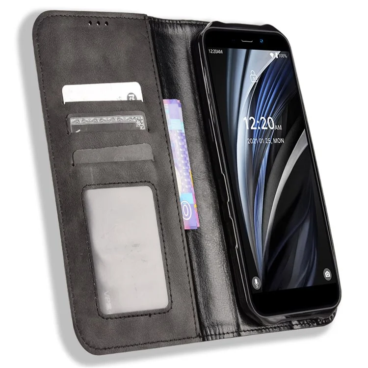 For Oukitel WP12/WP12 Pro Retro Texture Wallet Phone Case PU Leather Magnetic Auto-absorbed Stand Folio Cover - Black