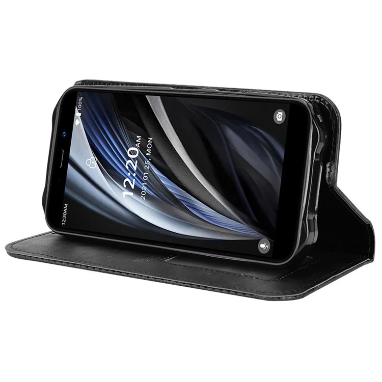 For Oukitel WP12/WP12 Pro Retro Texture Wallet Phone Case PU Leather Magnetic Auto-absorbed Stand Folio Cover - Black