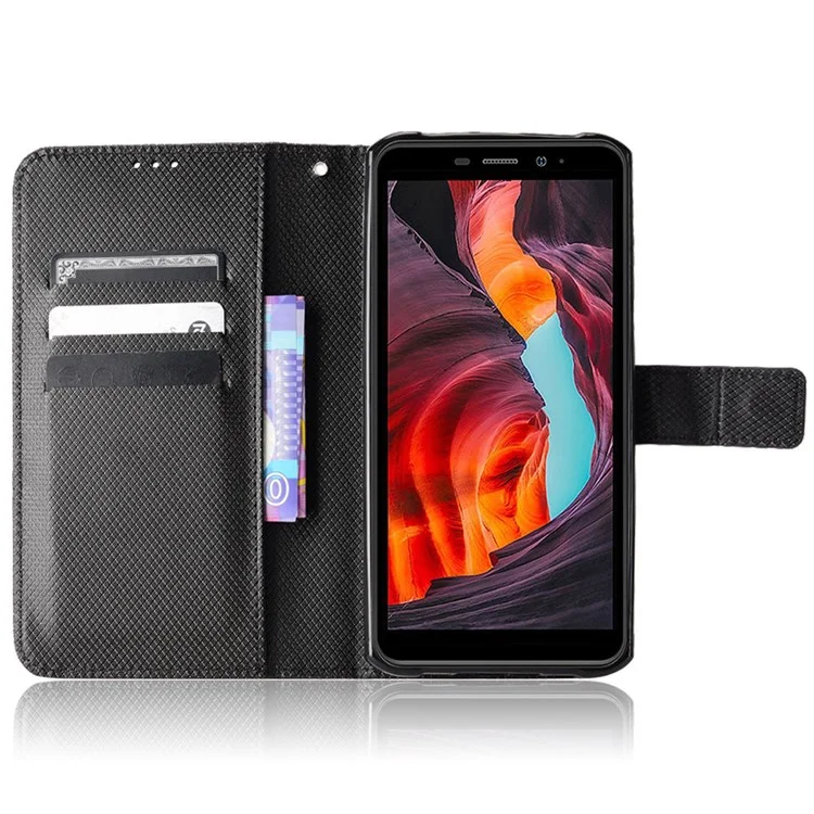Pour Ulefone Armor X10 4G/X10 Pro 4G Diamond Texture Wallet Case PU Leather Folding Stand Magnetic Shockproof Protection Cover with Strap - Black