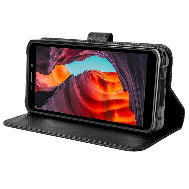 Pour Ulefone Armor X10 4G/X10 Pro 4G Diamond Texture Wallet Case PU Leather Folding Stand Magnetic Shockproof Protection Cover with Strap - Black