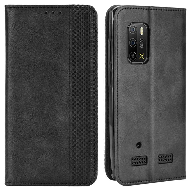 Folia PU zamszowa w stylu retro z portfelem i funkcją podpórki dla Ulefone Armor X10 4G/X10 Pro 4G, automatyczne zamykanie magnetyczne - Czarny