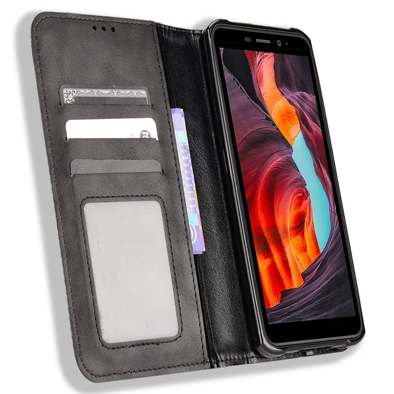 Folia PU zamszowa w stylu retro z portfelem i funkcją podpórki dla Ulefone Armor X10 4G/X10 Pro 4G, automatyczne zamykanie magnetyczne - Czarny