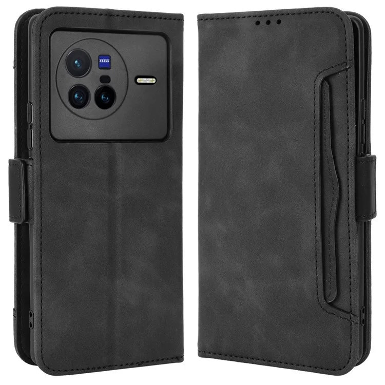 Couvercle en Cuir à Machines à Sous Plusieurs Cartes Pour Vivo X80 5G, pu Leather Wallet Stand Flio Flip Phone Case - le Noir