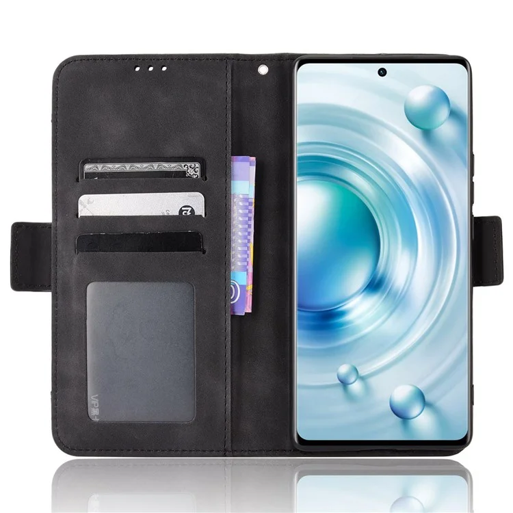 Couvercle en Cuir à Machines à Sous Plusieurs Cartes Pour Vivo X80 5G, pu Leather Wallet Stand Flio Flip Phone Case - le Noir