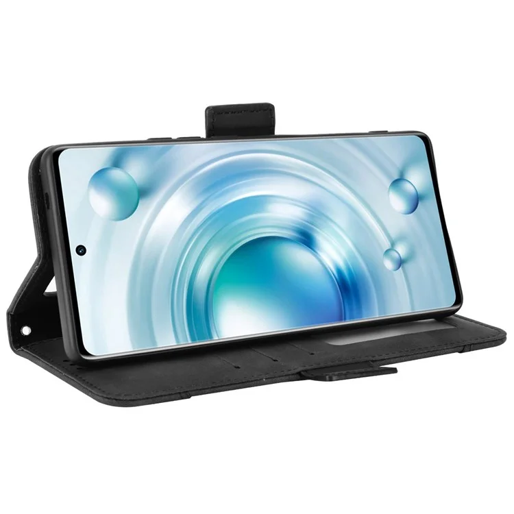Couvercle en Cuir à Machines à Sous Plusieurs Cartes Pour Vivo X80 5G, pu Leather Wallet Stand Flio Flip Phone Case - le Noir