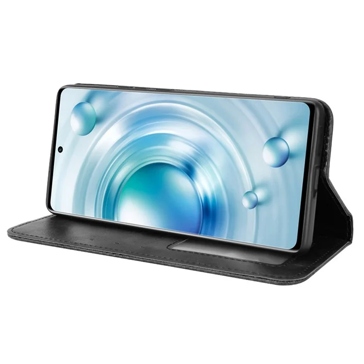 Pour Vivo X80 5G Flip Folio Livre Book Case de Téléphone Shockproof Retro Retro Texture Couvre de Téléphone Résistant à Scratch Shell Smartphone - le Noir