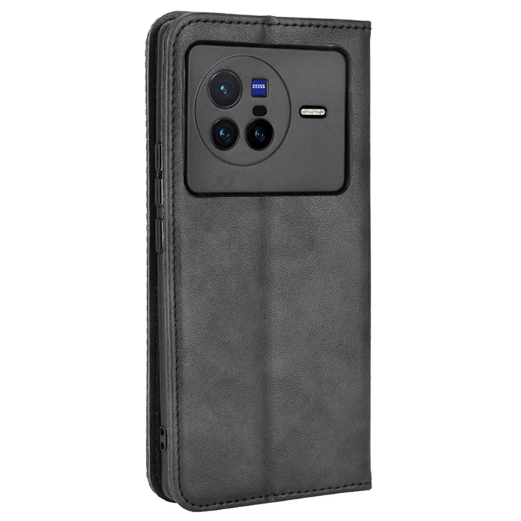 Pour Vivo X80 5G Flip Folio Livre Book Case de Téléphone Shockproof Retro Retro Texture Couvre de Téléphone Résistant à Scratch Shell Smartphone - le Noir