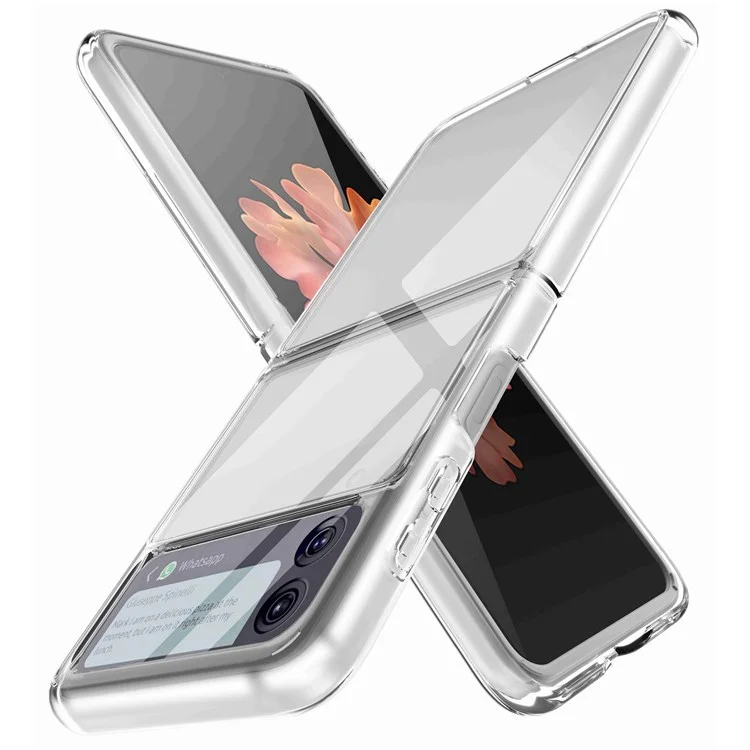 Für Samsung Galaxy Z Flip4 5G Transparent Weiche Tpu-rahmen + Hartpc-rückdecke Anti-fingerabdruckgelb-resistentes Telefongehäuse