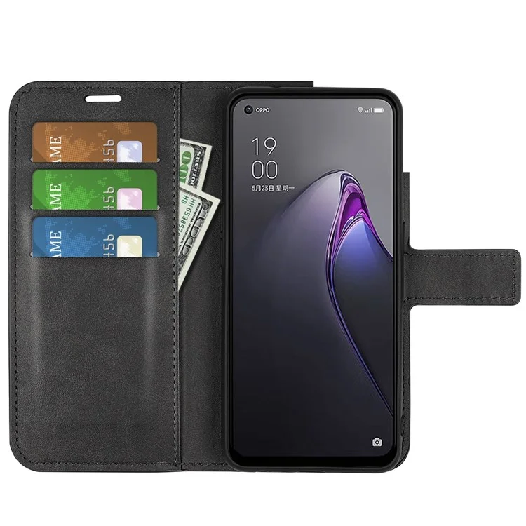 Für Oppo Reno8 5G (globale Version) / Reno8 5G Schockdes Telefon Hülle Square Magnetic Clasp Cover Anti-wear PU Leder Ständer Flip Wallet Schütze - Schwarz