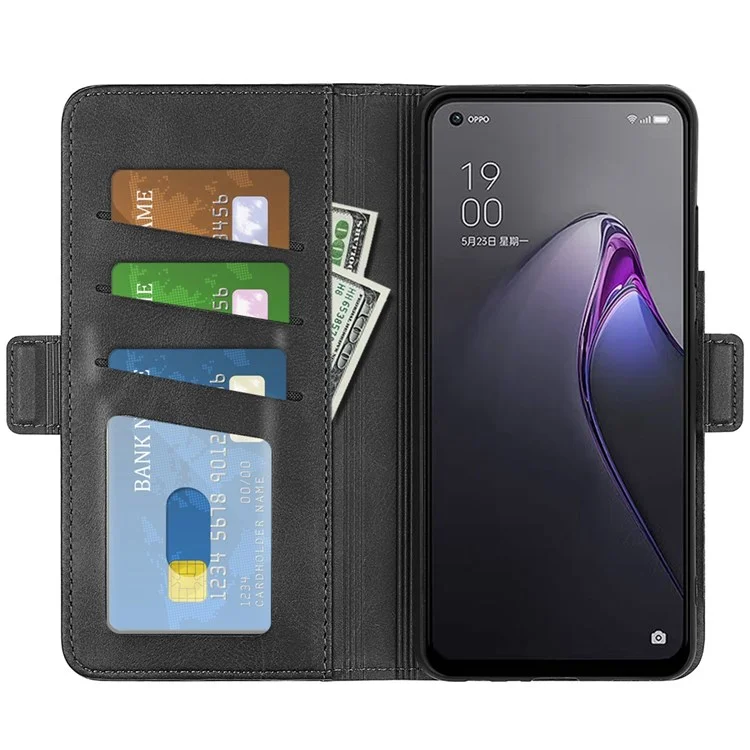 Für Oppo Reno8 5G (globale Version) / Reno8 5G Folio Flip Magnetic Wear-resistenter Telefonhülle Ständer Schockdes Pu-leder-brieftaschen-beschützer im Stil - Schwarz