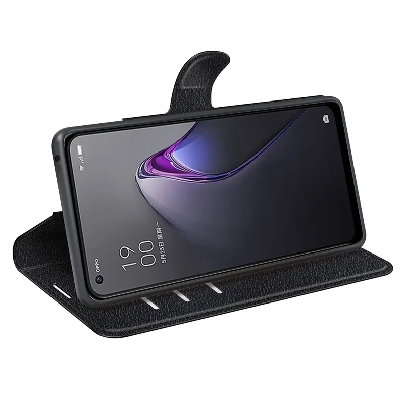 Litchi-Struktur-Handyhülle für Oppo Reno8 5G (Globale Version) / Reno8 5G, faltbarer Ständer, Anti-Kratzer, PU-Leder-Brieftasche, stoßfeste Handyhülle - Schwarz