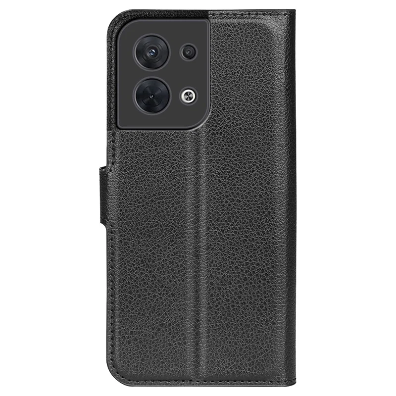 Litchi-Struktur-Handyhülle für Oppo Reno8 5G (Globale Version) / Reno8 5G, faltbarer Ständer, Anti-Kratzer, PU-Leder-Brieftasche, stoßfeste Handyhülle - Schwarz
