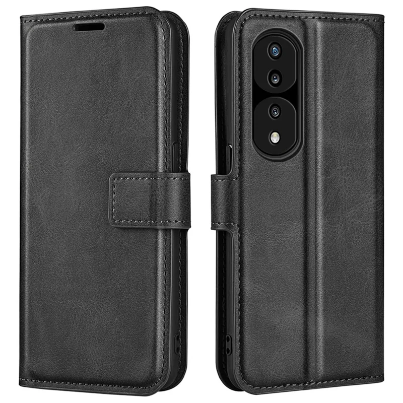 For Honor 70 5G PU Leather Stand Wallet Feature Magnetic Case Square Wear-resistant TPU Flip Book Cover - Black